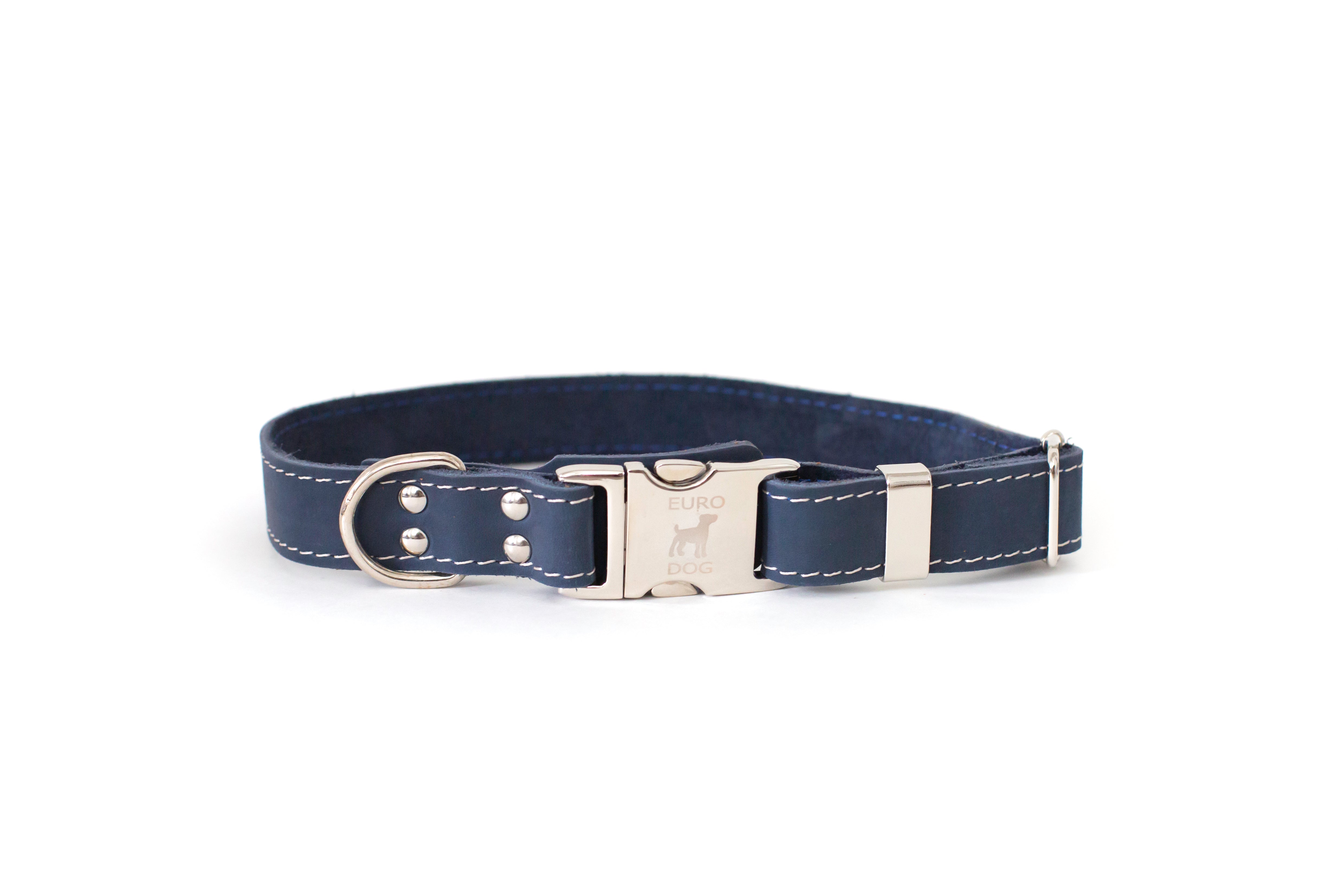 Pro Line Quick-Release Blue Jeans Leather Dog Collar with Metal Buckle
