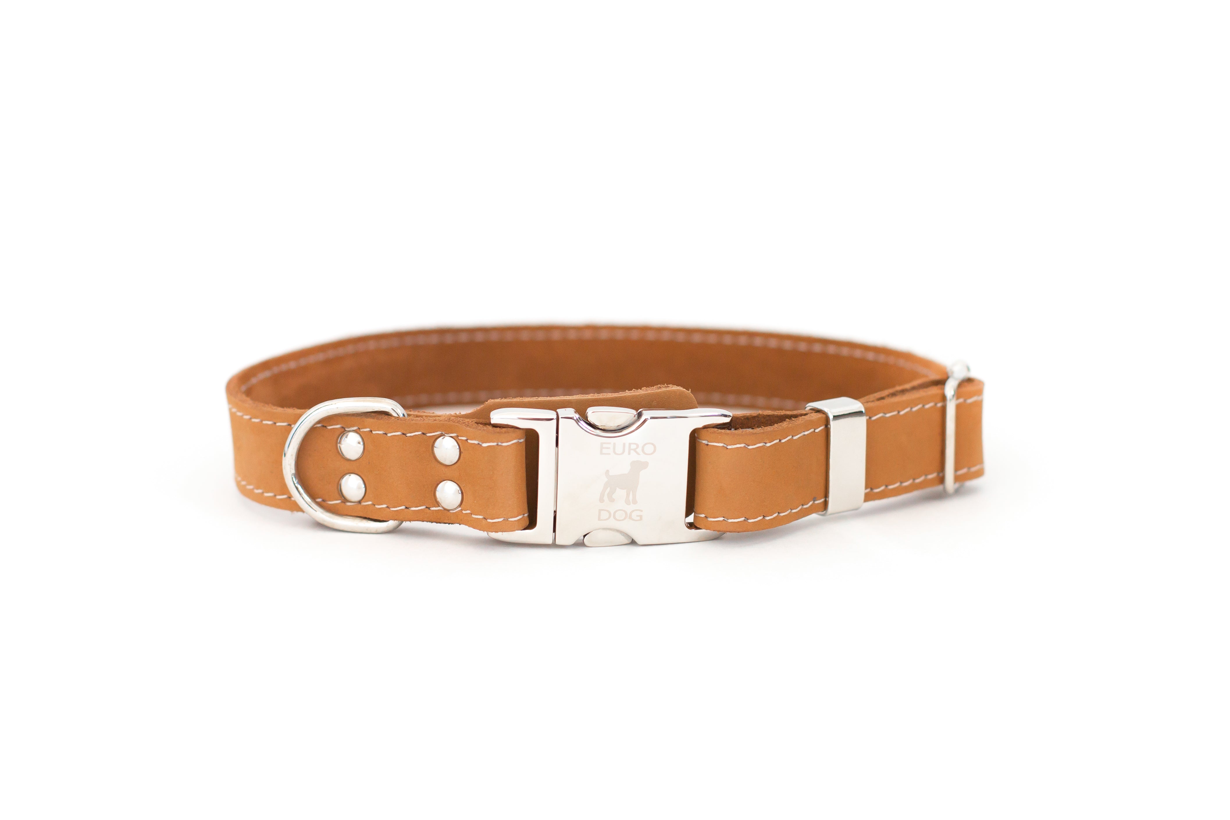 Pro Line Quick-Release Khaki Leather Dog Collar with Metal Buckle