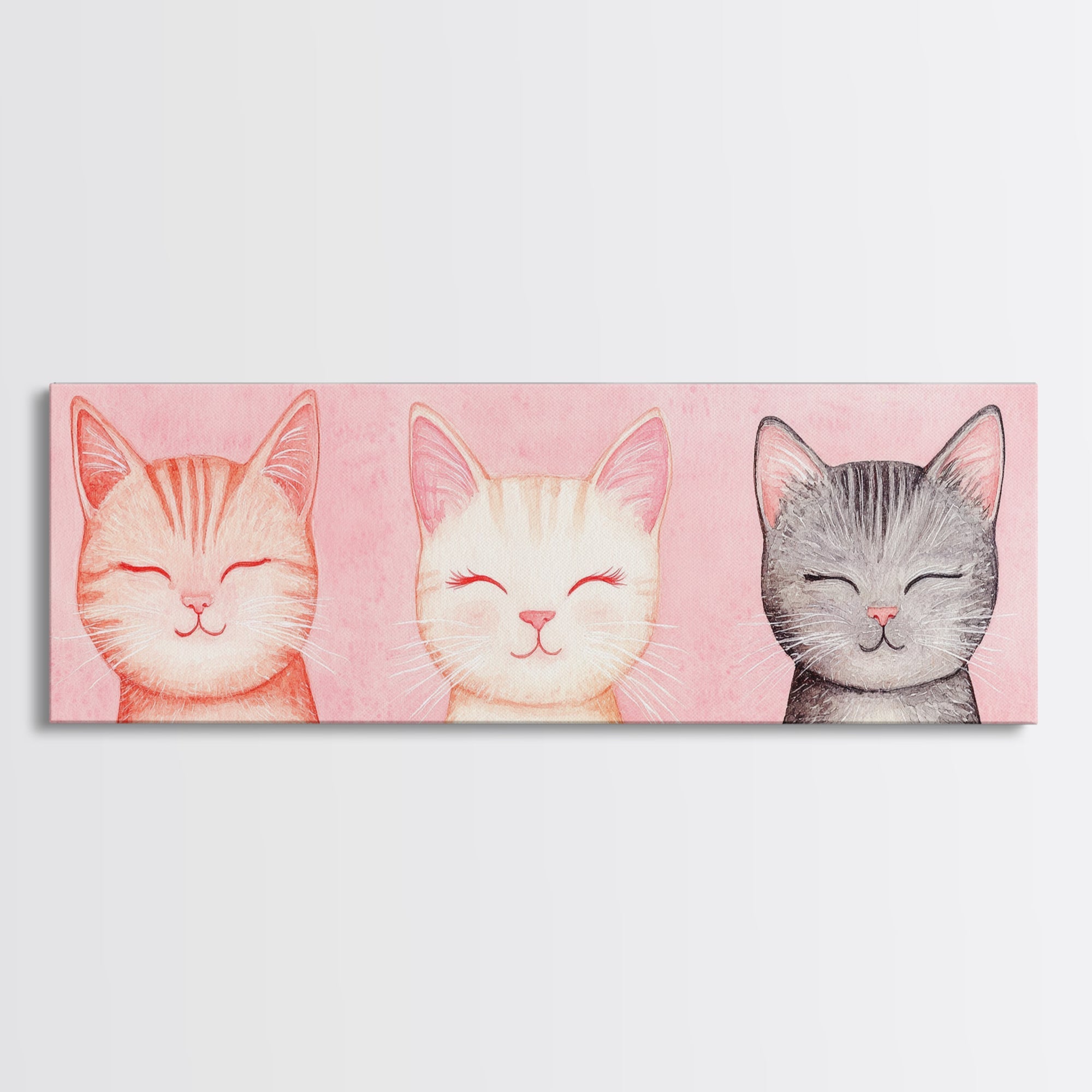 Whimsical Pink Cat Canvas Wall Art – Framed Print