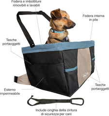 Dog Booster Car Seat – Waterproof, Collapsible, Black/Blue
