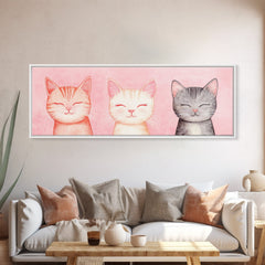 Whimsical Pink Cat Canvas Wall Art – Framed Print