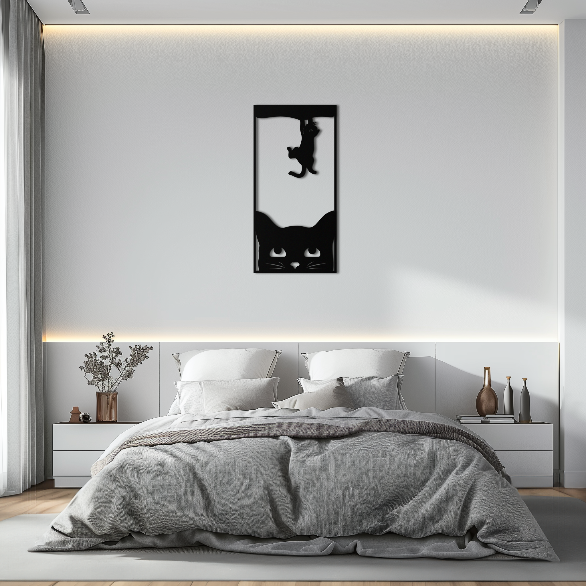 Cat & Kitten Metal Wall Art – Playful Black Steel Silhouette