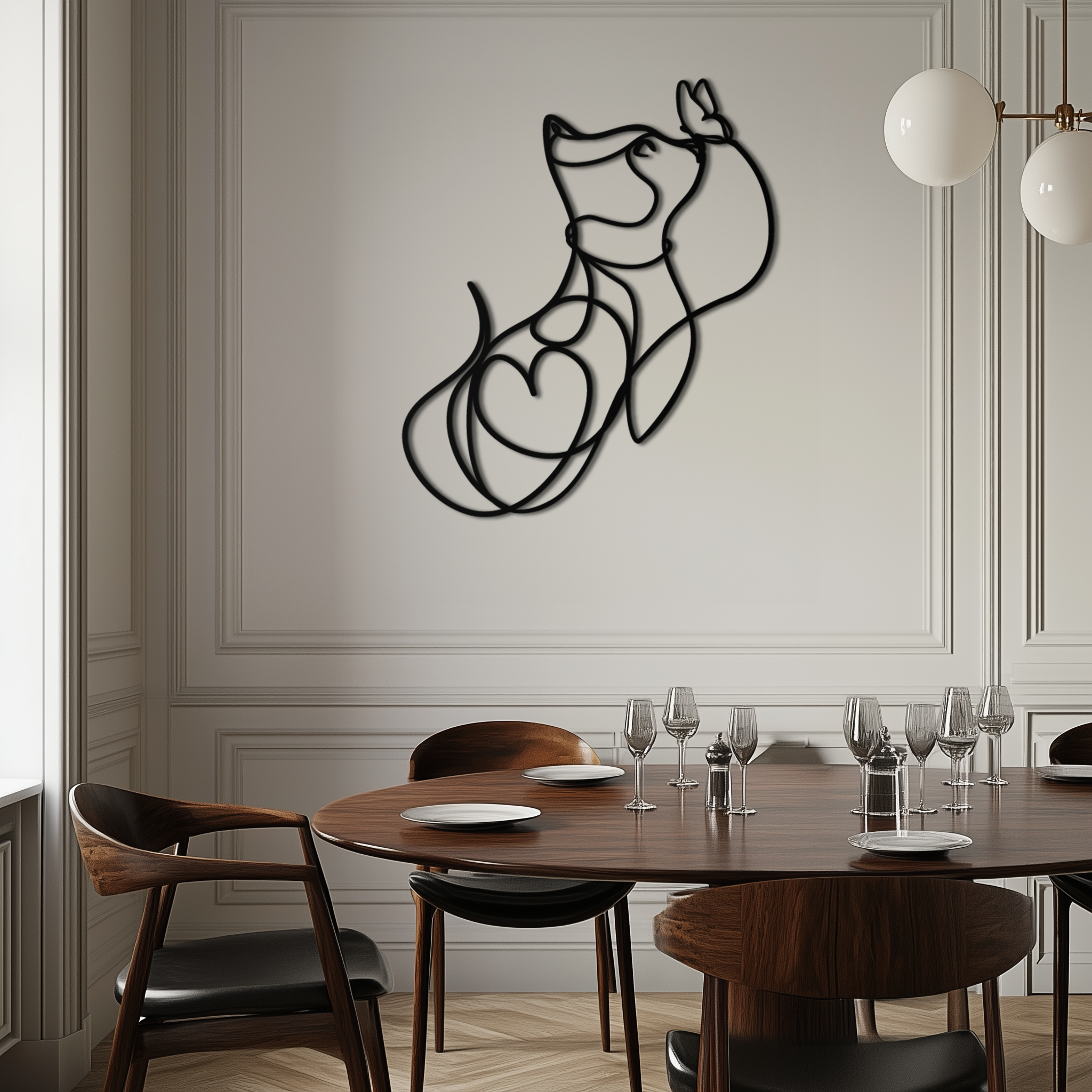Dog & Butterfly Line Art Metal Wall Decor – Black Steel