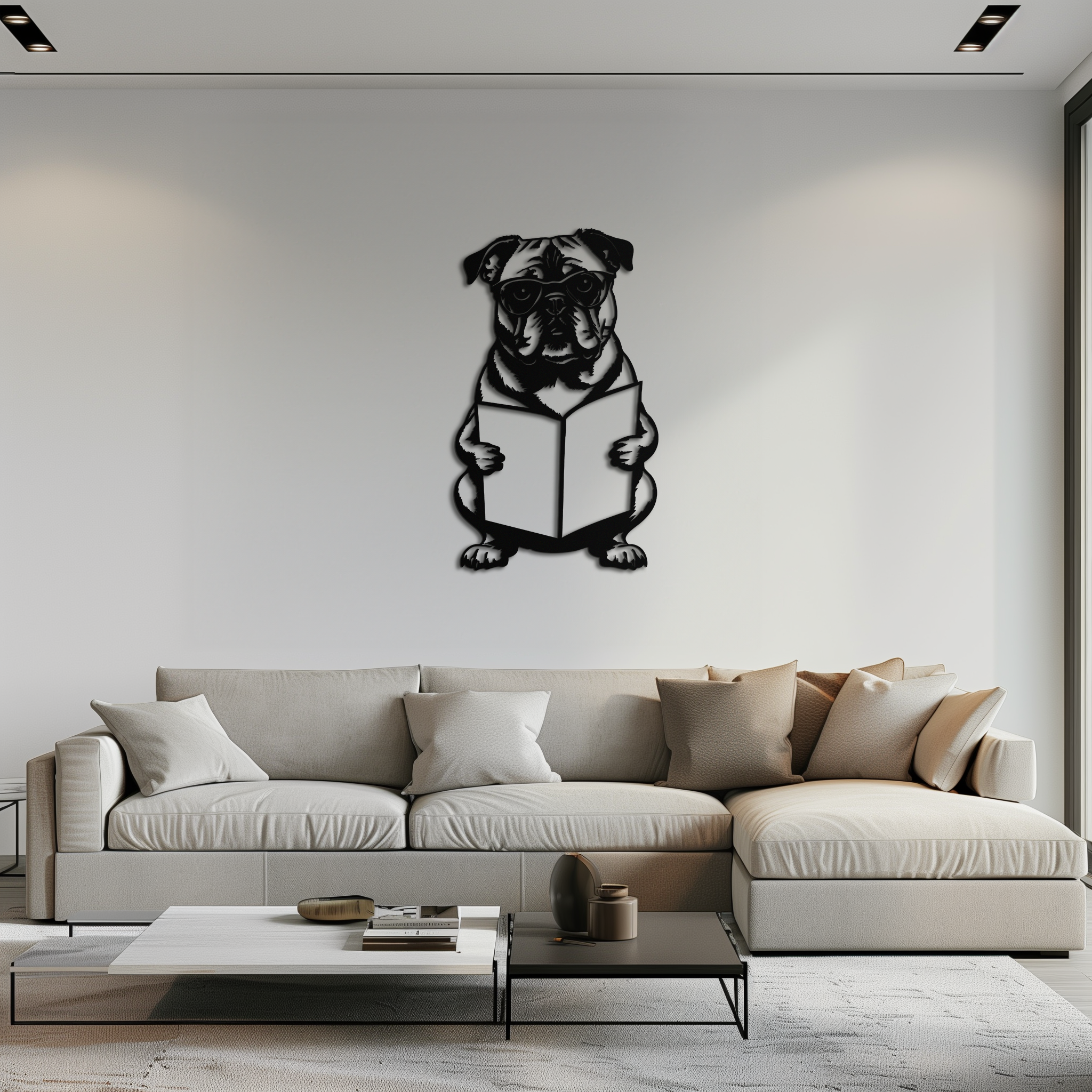 Reading Dog Silhouette Metal Wall Art – Black Steel
