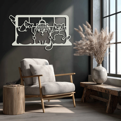 Cozy Window Cats Metal Wall Art – Cartoon Trio Design
