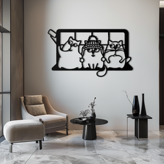 Cozy Window Cats Metal Wall Art – Cartoon Trio Design