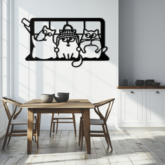 Cozy Window Cats Metal Wall Art – Cartoon Trio Design
