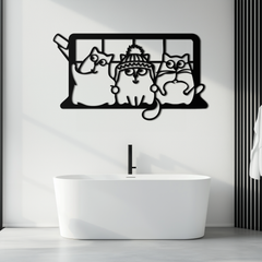 Cozy Window Cats Metal Wall Art – Cartoon Trio Design