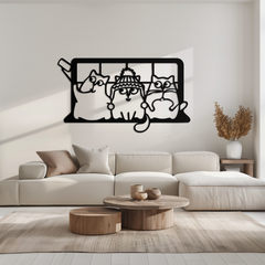 Cozy Window Cats Metal Wall Art – Cartoon Trio Design